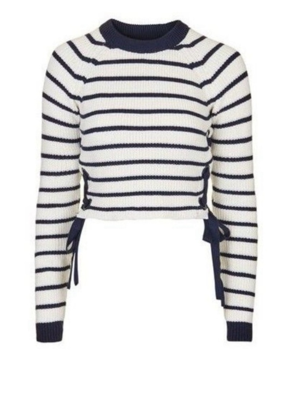Topshop Nautical Stripe Lace-Up Side Cropped Knit Sweater Coastal Prep US 4